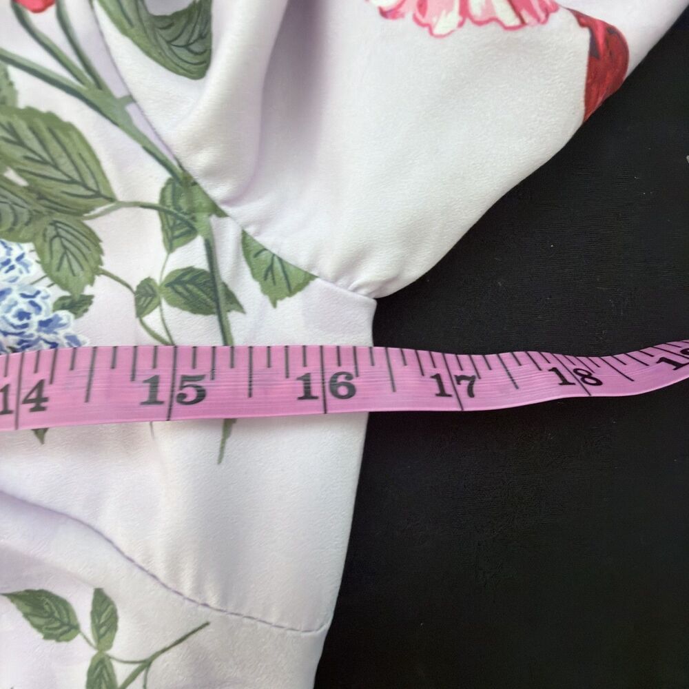 keepsake lilac floral ruffle midi dress ruched asymmetrical romantic size xs - Picture 6 of 10